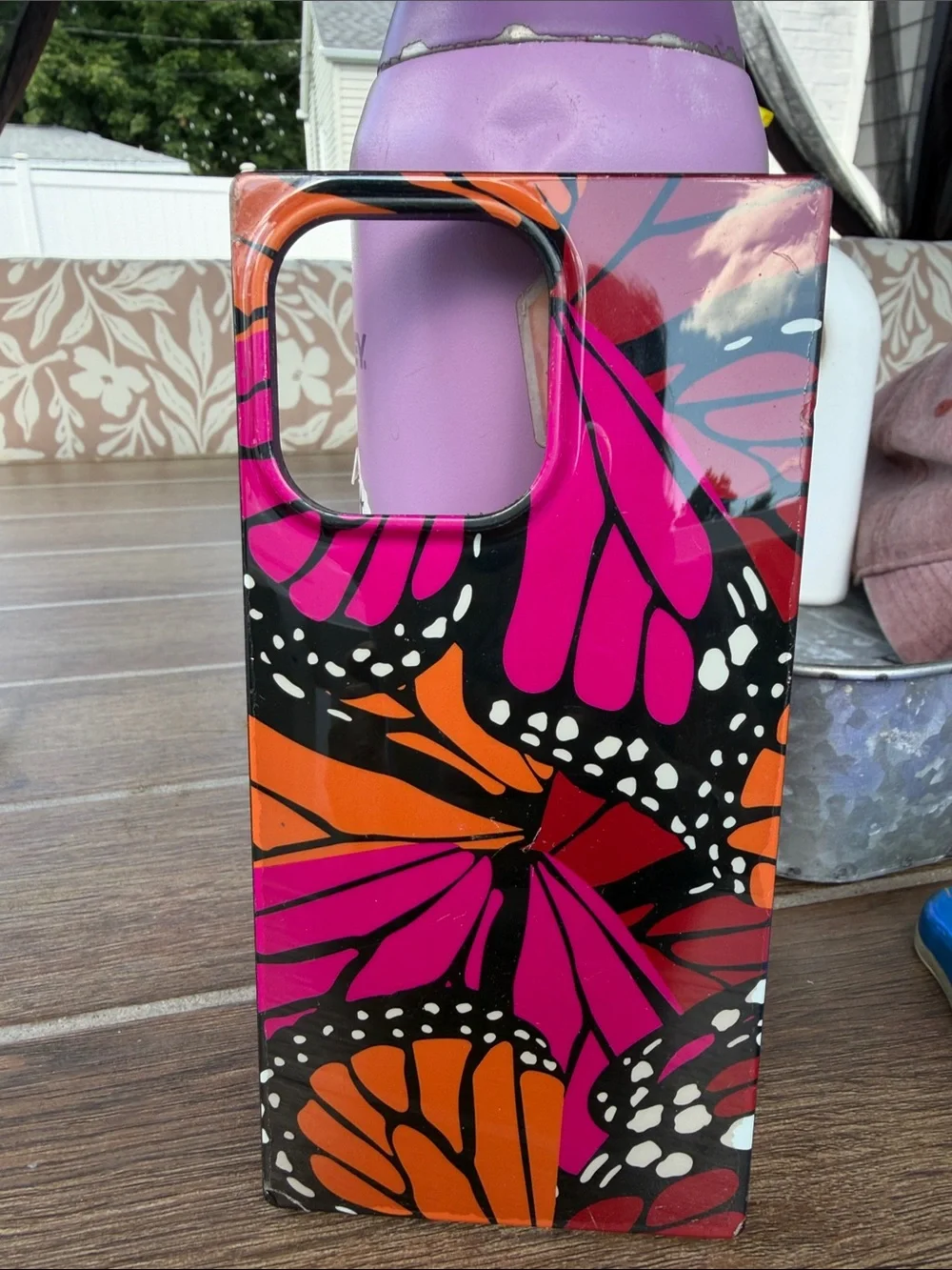 Phone Case with Pink & Orange Butterfly Design